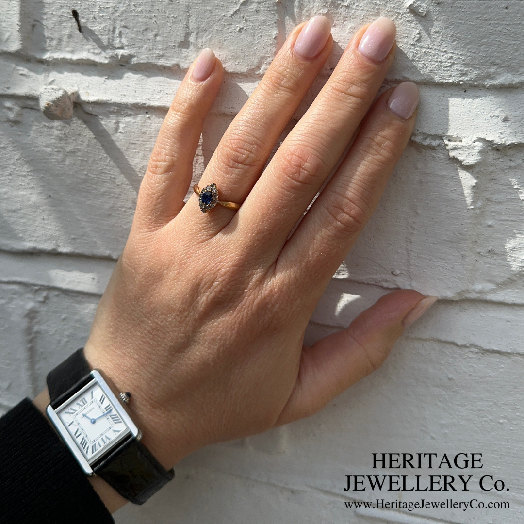 Antique Sapphire & Diamond Navette Ring