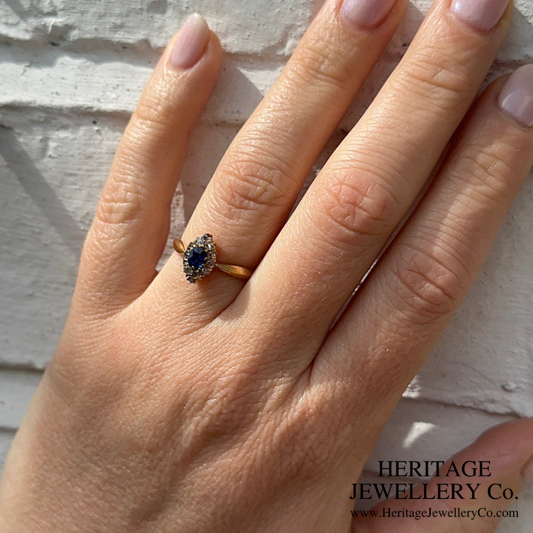 Antique Sapphire & Diamond Navette Ring
