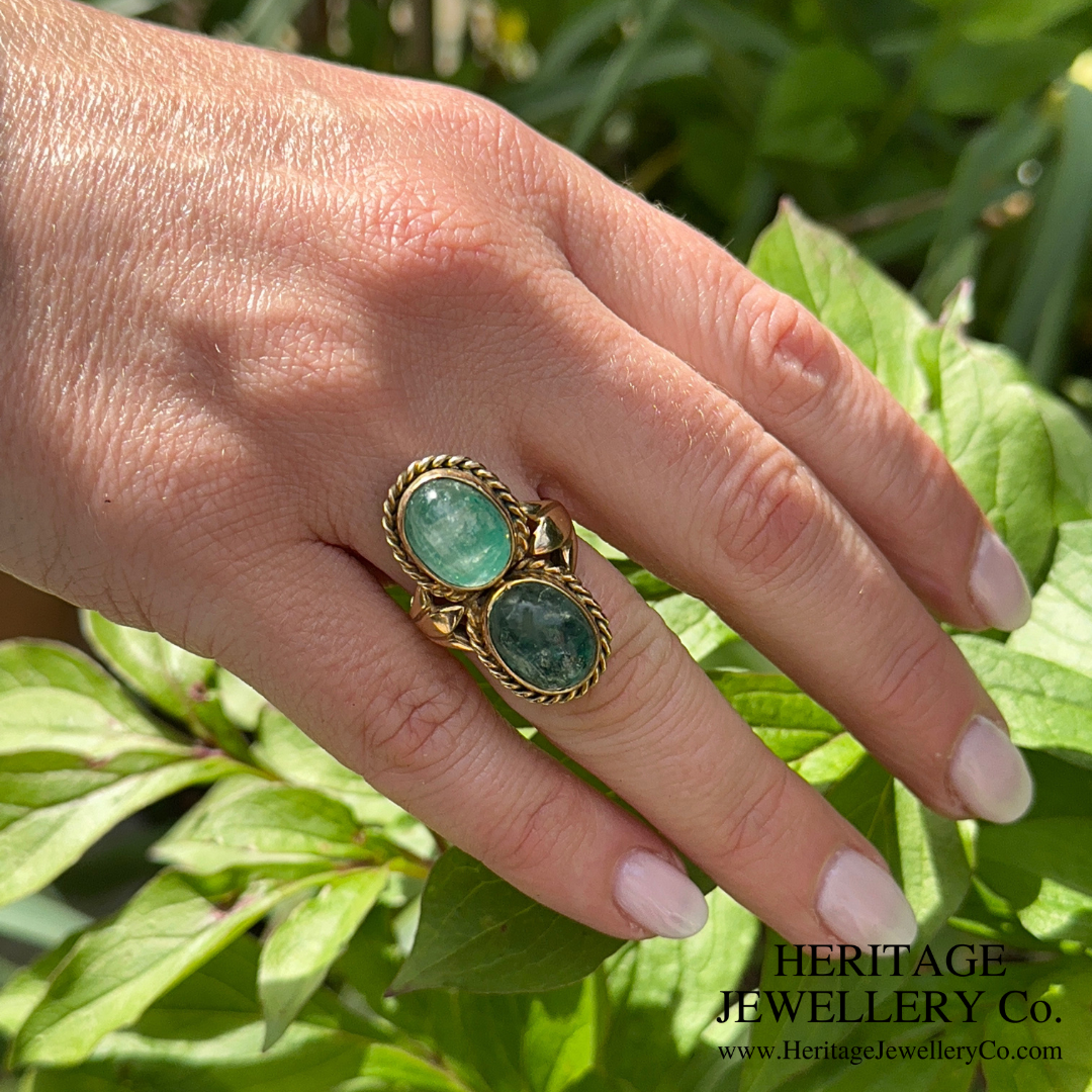 Edwardian Double Cabochon Emerald Ring
