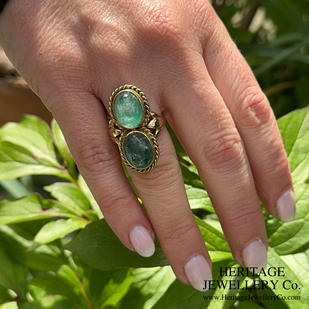Edwardian Double Cabochon Emerald Ring
