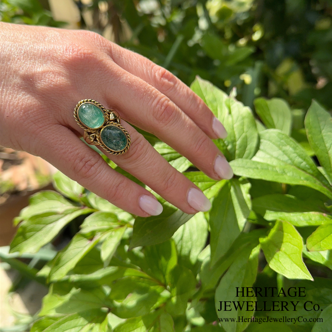 Edwardian Double Cabochon Emerald Ring