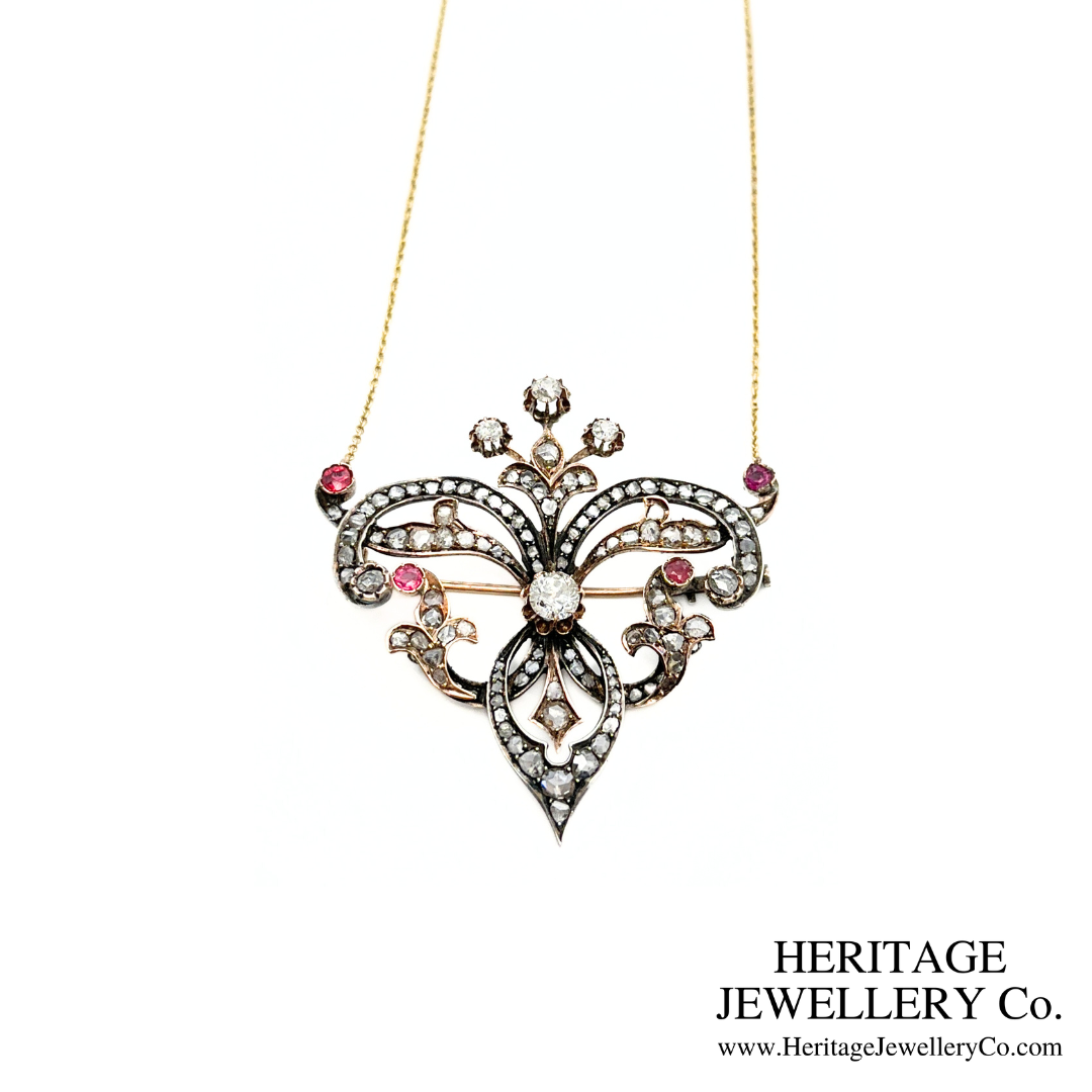 Antique Ruby & Diamond Pendant Brooch