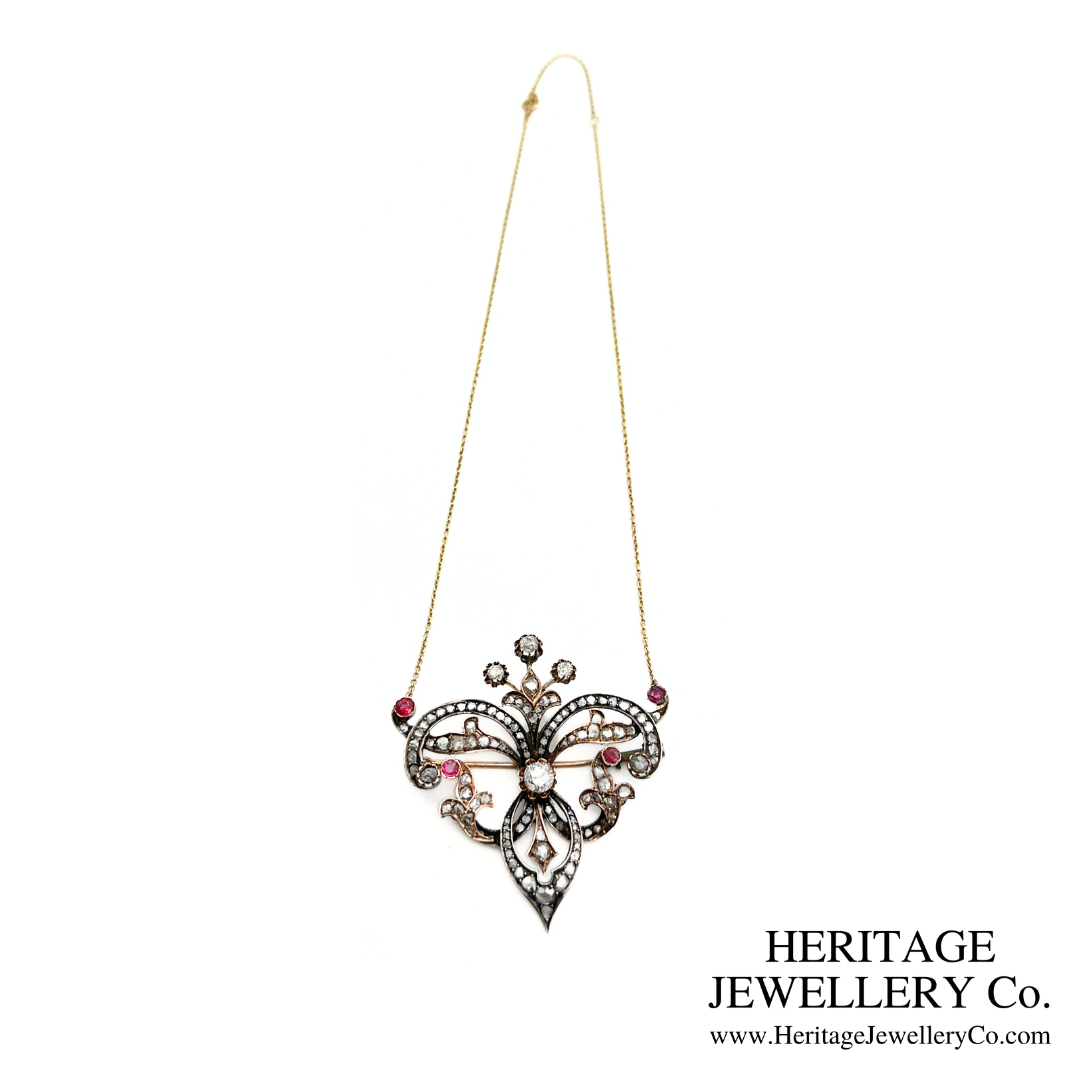 Antique Ruby & Diamond Pendant Brooch