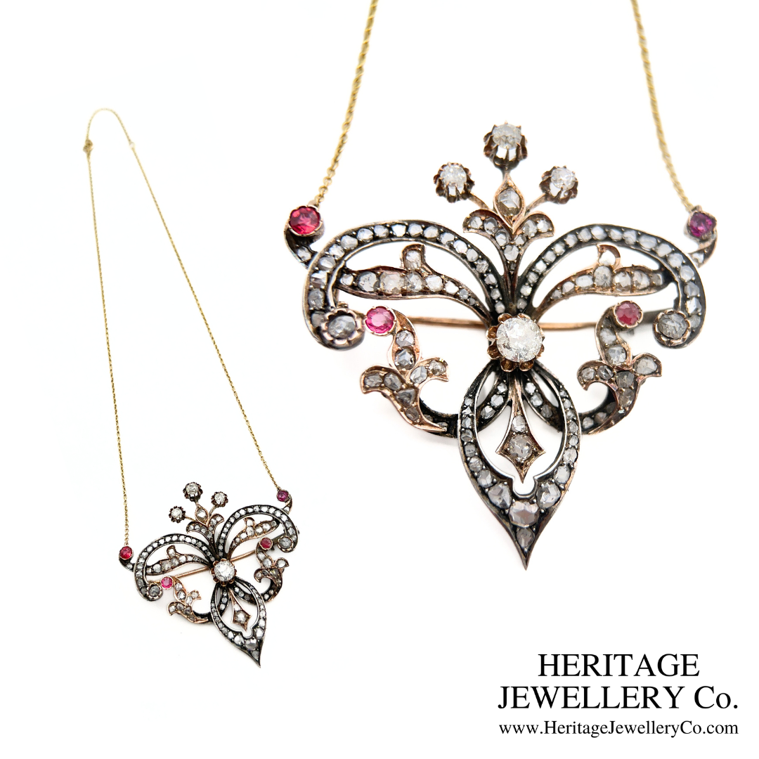 Antique Ruby & Diamond Pendant Brooch