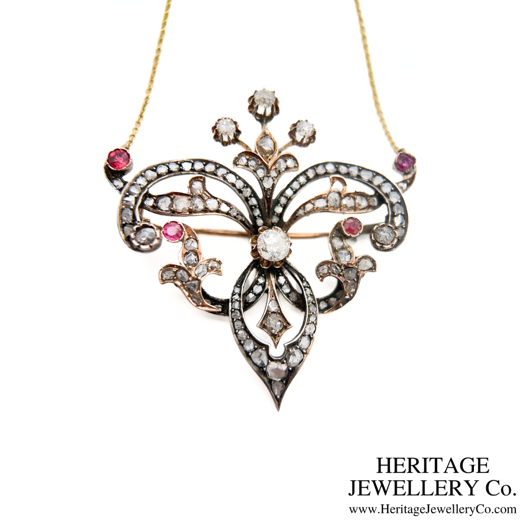 Antique Ruby & Diamond Pendant Brooch