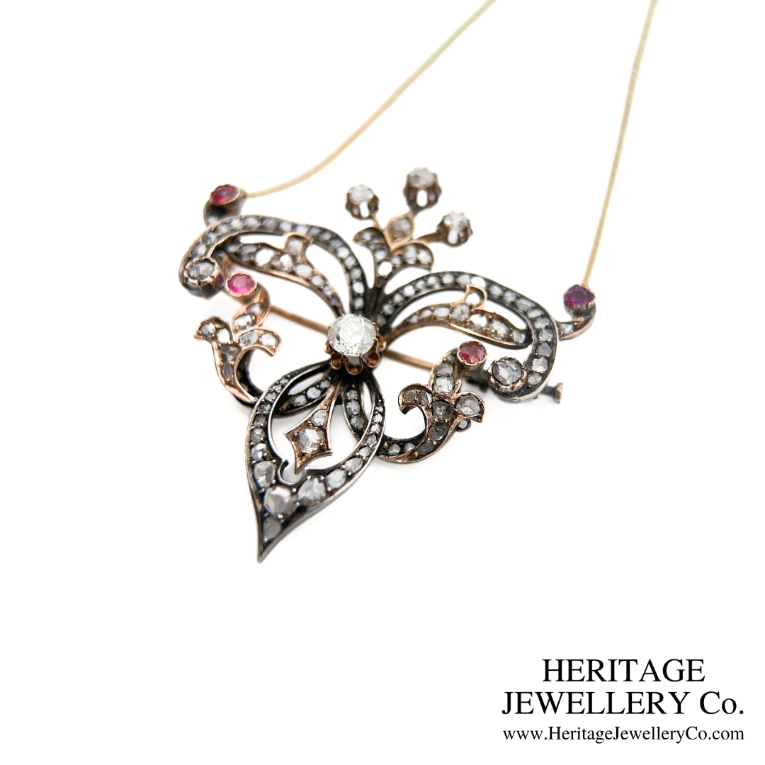 Antique Ruby & Diamond Pendant Brooch
