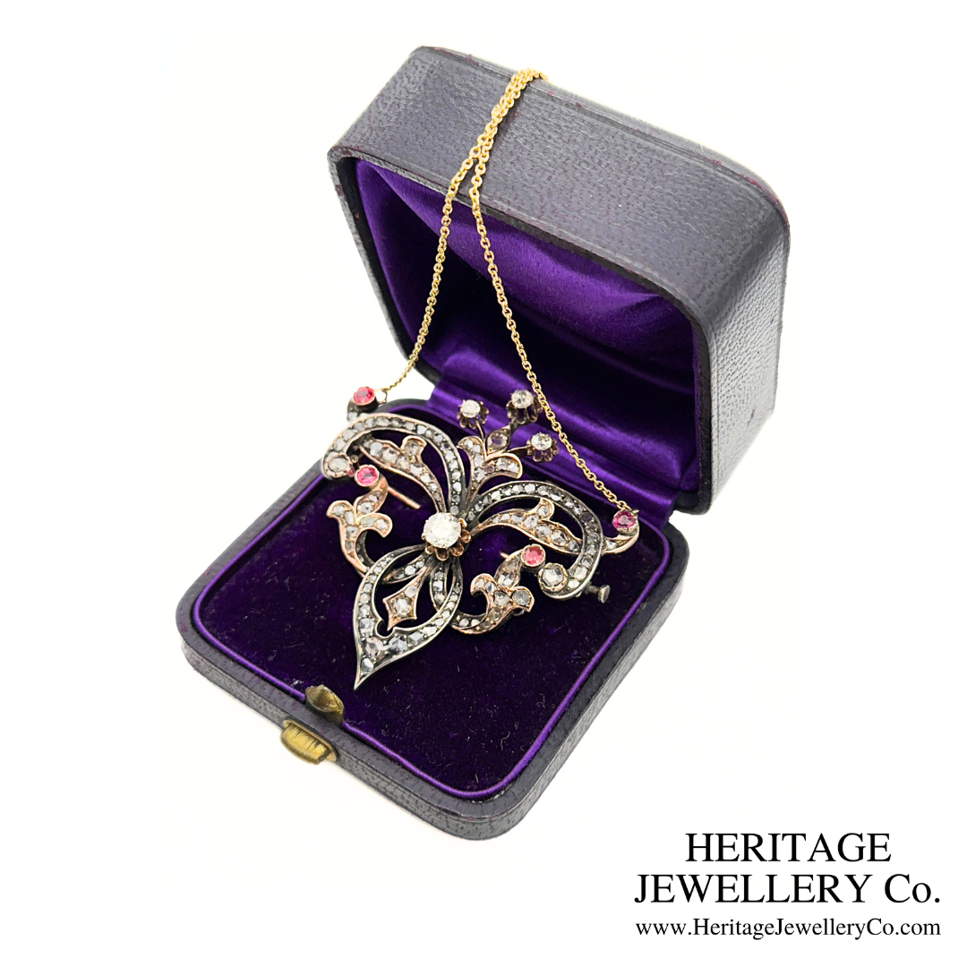 Antique Ruby & Diamond Pendant Brooch