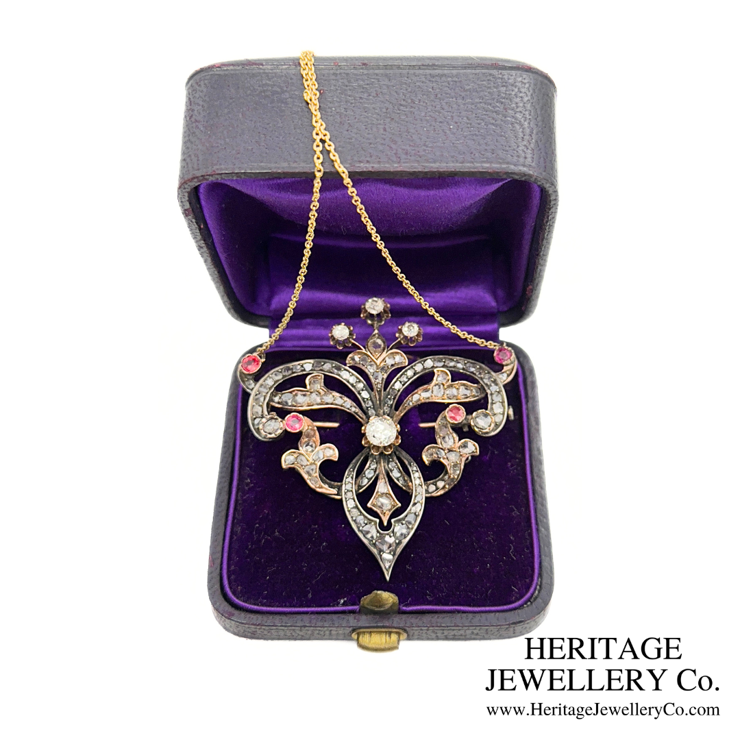 Antique Ruby & Diamond Pendant Brooch