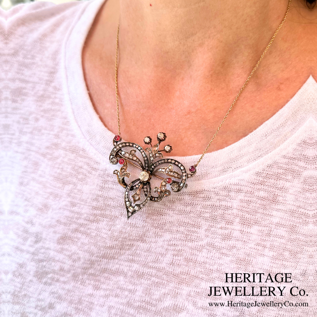 Antique Ruby & Diamond Pendant Brooch