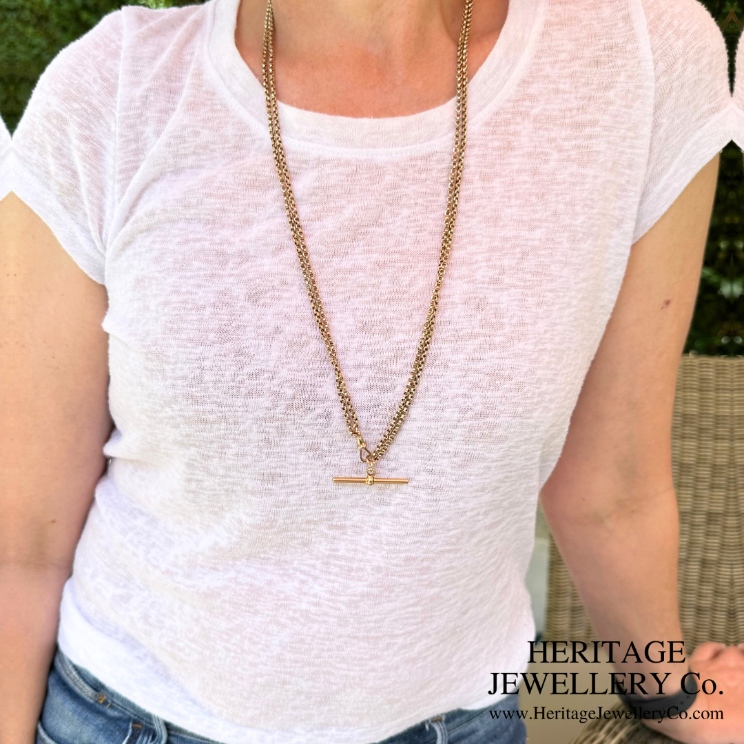Antique Double Strand Long Guard Chain with T-bar