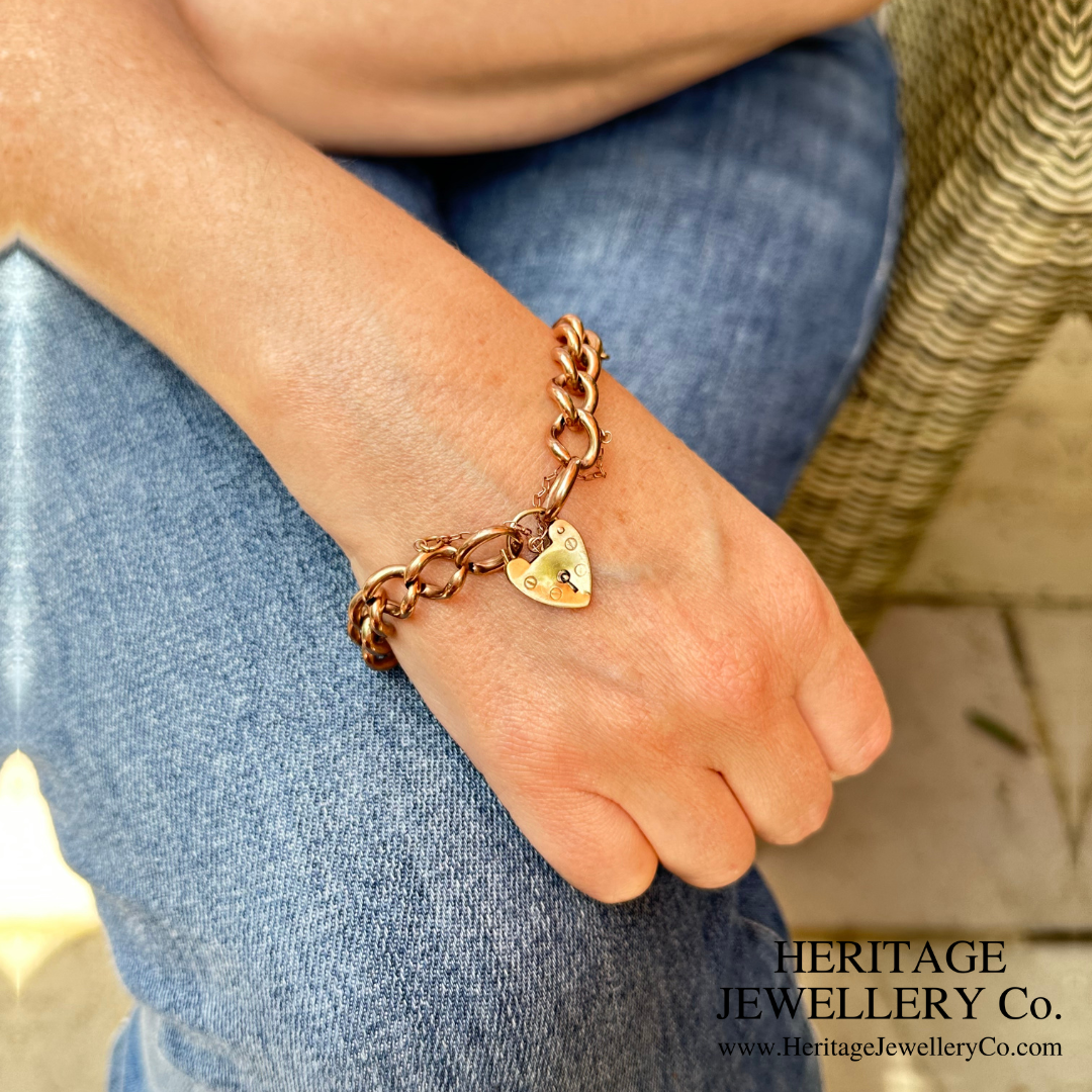 Antique Gold Curb Bracelet with Amethyst Heart Charm
