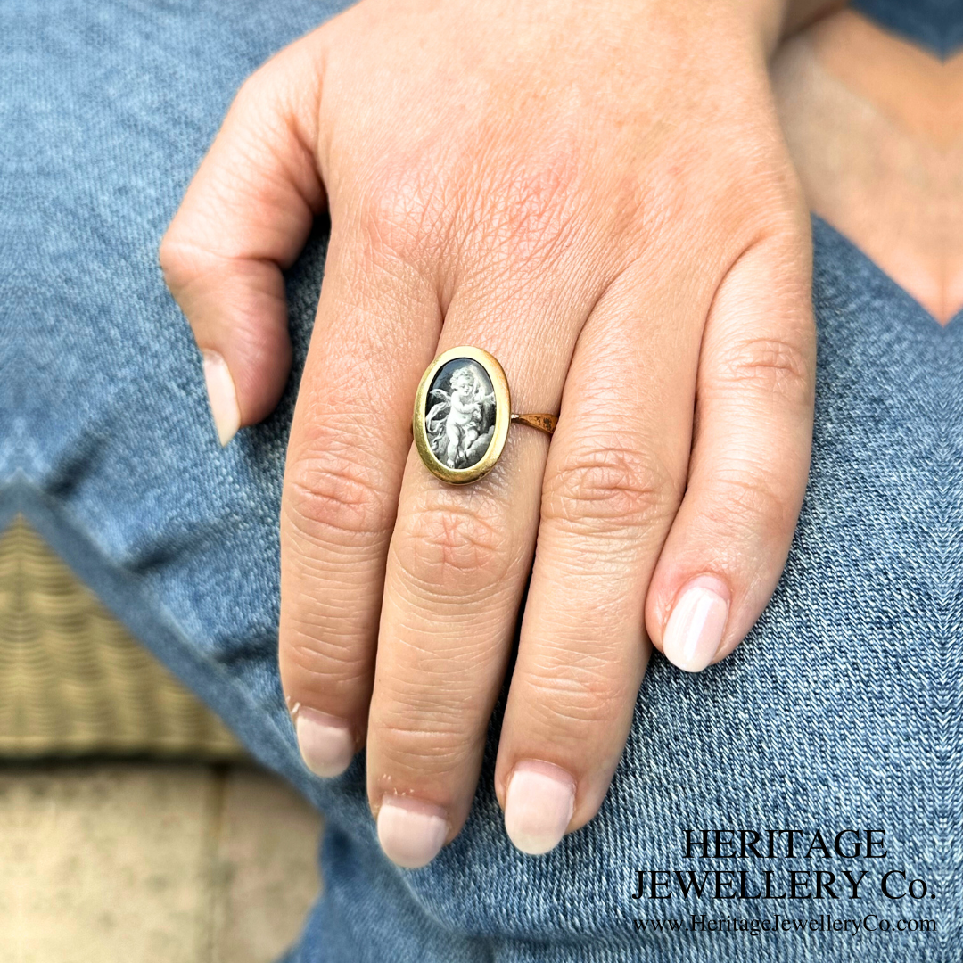 Victorian Gold Enamel Cherub Ring