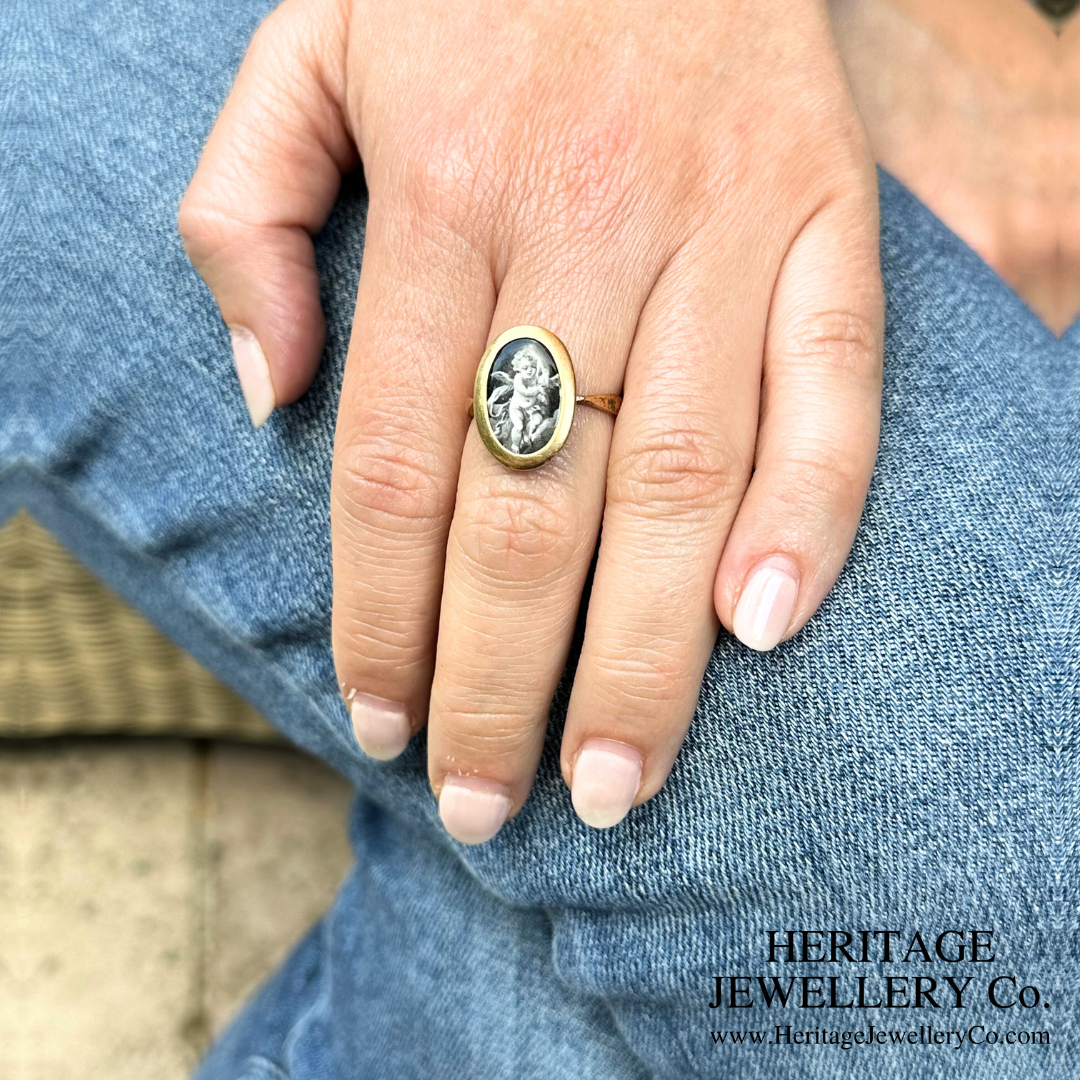 Victorian Gold Enamel Cherub Ring