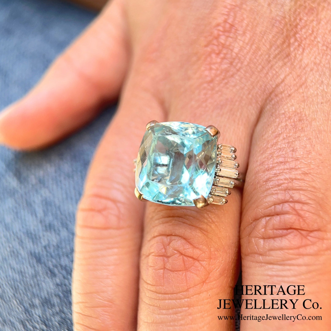 Fine Aquamarine & Diamond Cocktail Ring