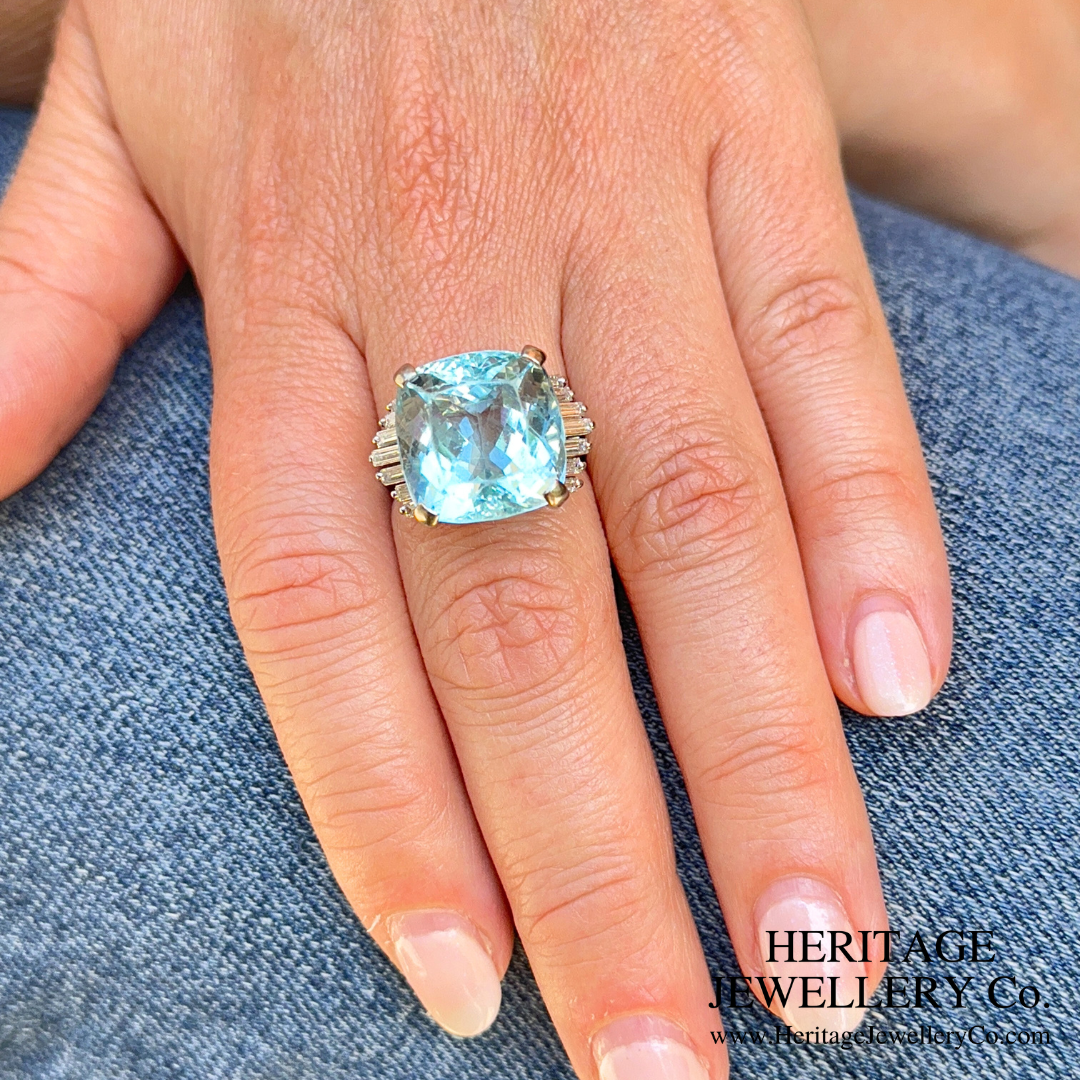 Fine Aquamarine & Diamond Cocktail Ring