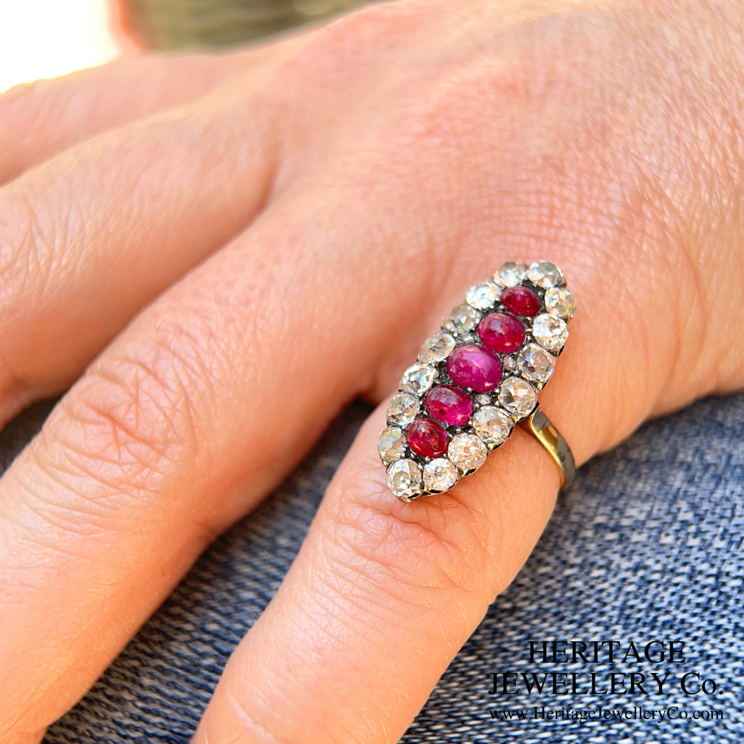 Antique Cabochon Ruby and Diamond Ring