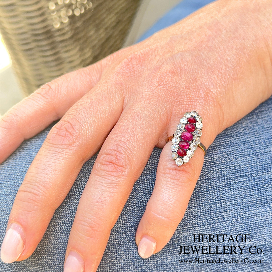 Antique Cabochon Ruby and Diamond Ring