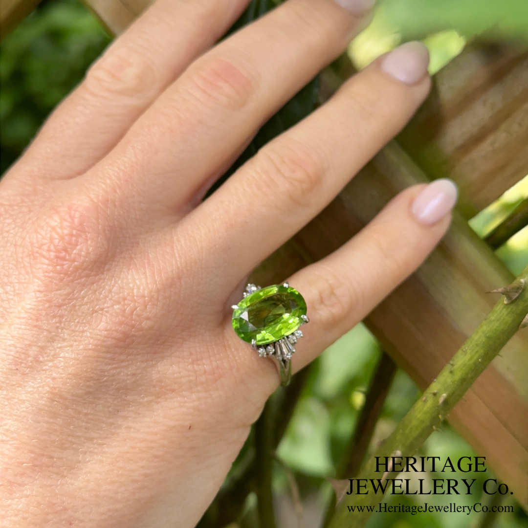 RESERVED - Peridot and Diamond Dress Ring (Platinum)