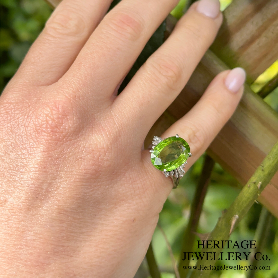 RESERVED - Peridot and Diamond Dress Ring (Platinum)