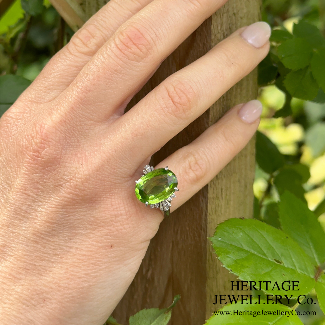 RESERVED - Peridot and Diamond Dress Ring (Platinum)