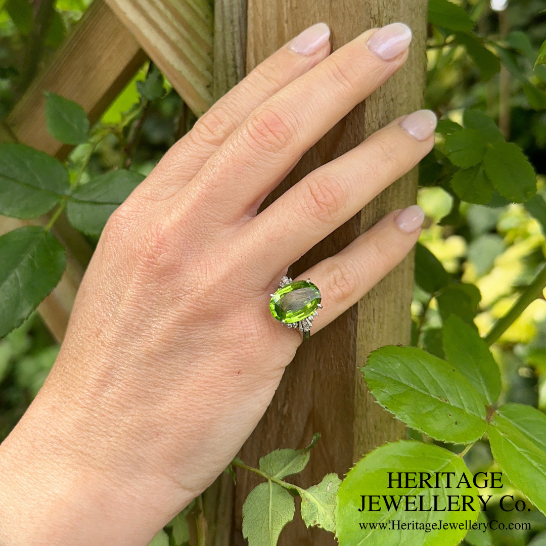 RESERVED - Peridot and Diamond Dress Ring (Platinum)