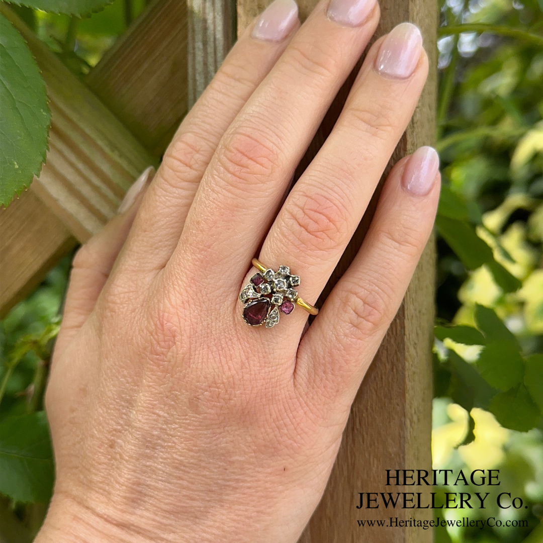 Georgian Garnet and Diamond Duchesse Ring