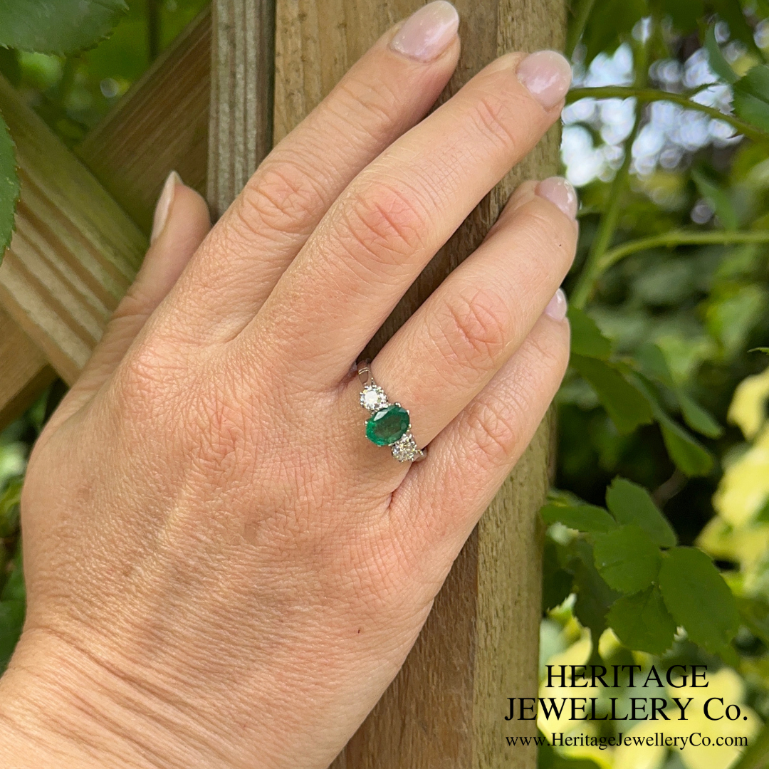 Emerald and Diamond 3-Stone Ring