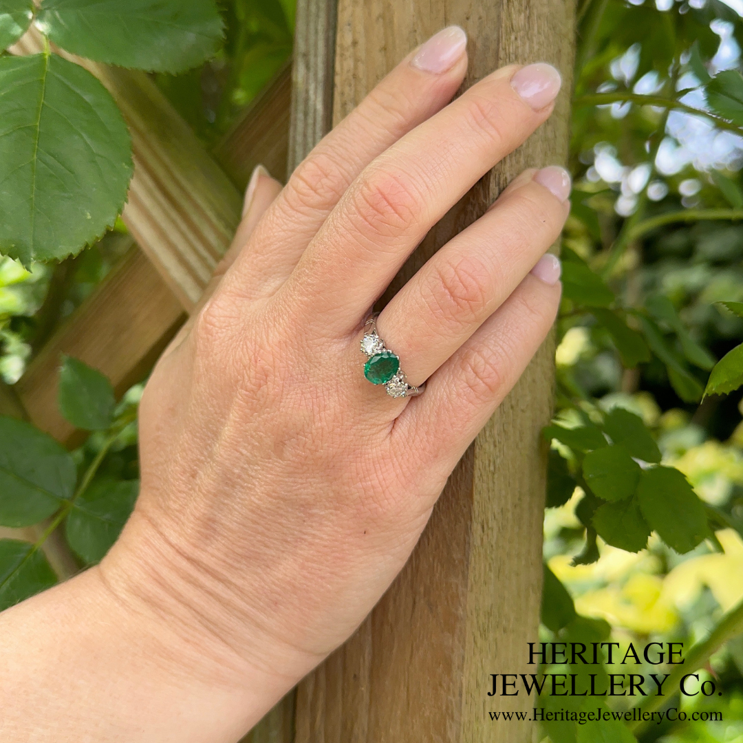 Emerald and Diamond 3-Stone Ring