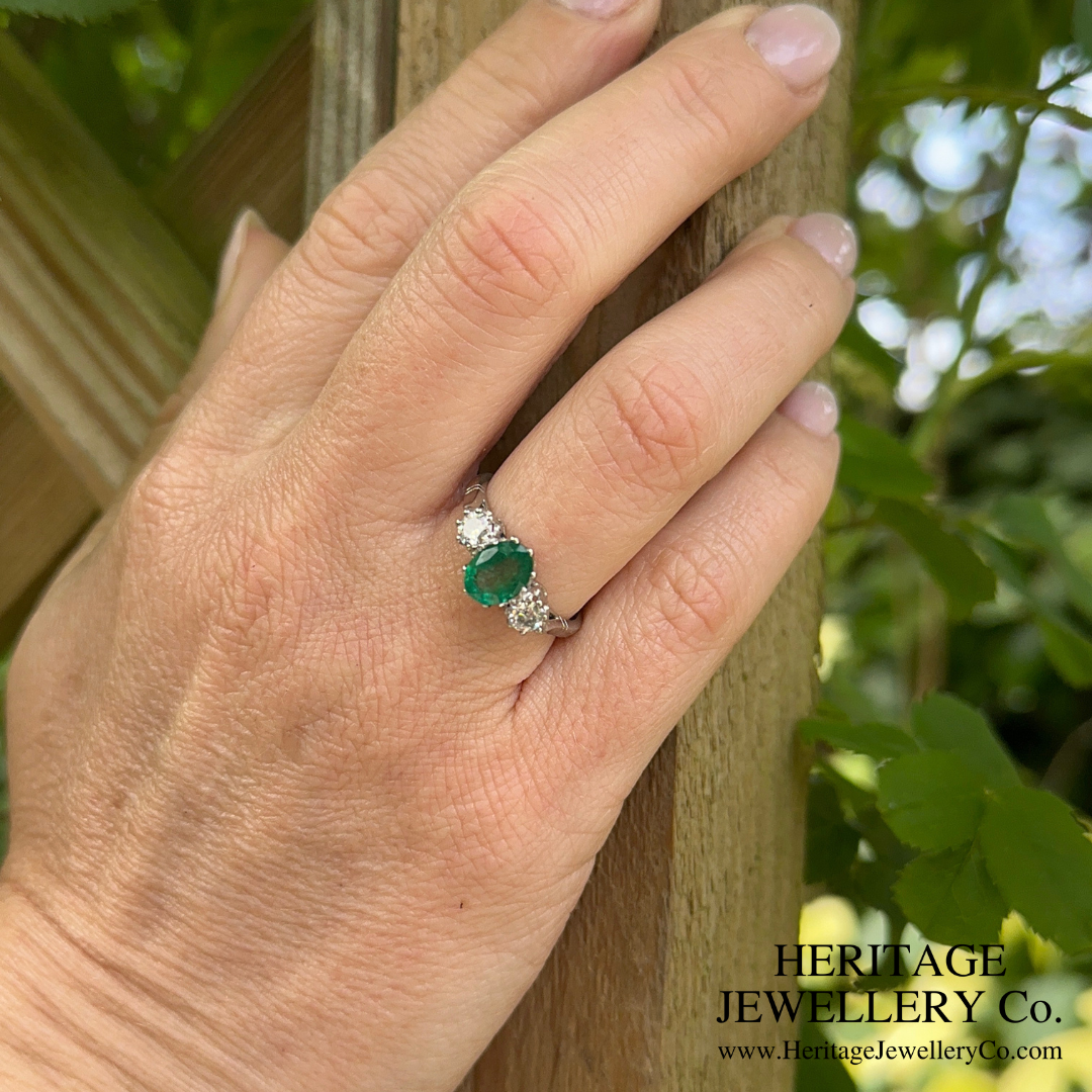 Emerald and Diamond 3-Stone Ring