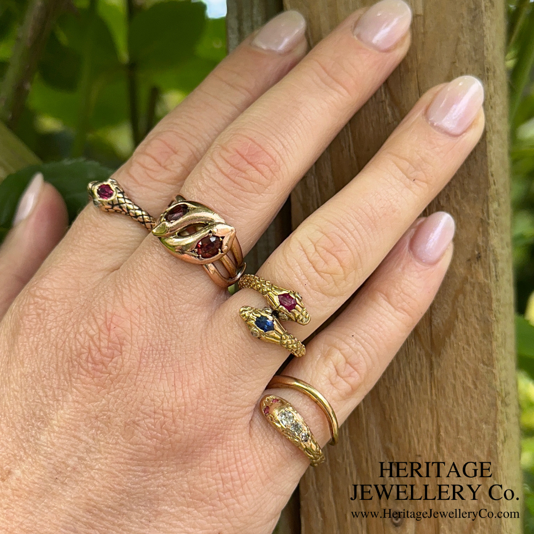 RESERVED - Antique Ruby and Diamond Snake Ring