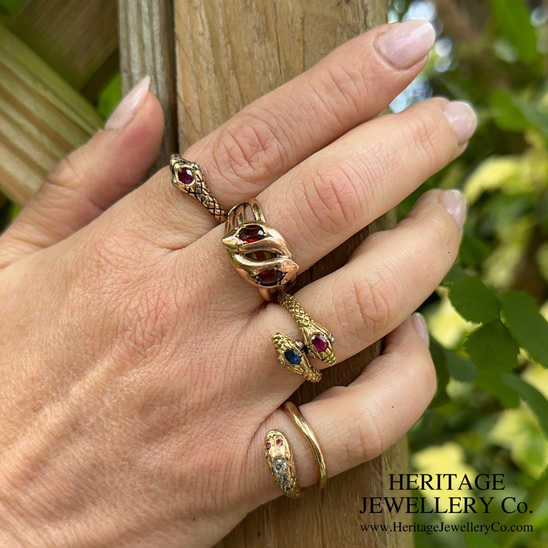 RESERVED - Antique Ruby and Diamond Snake Ring
