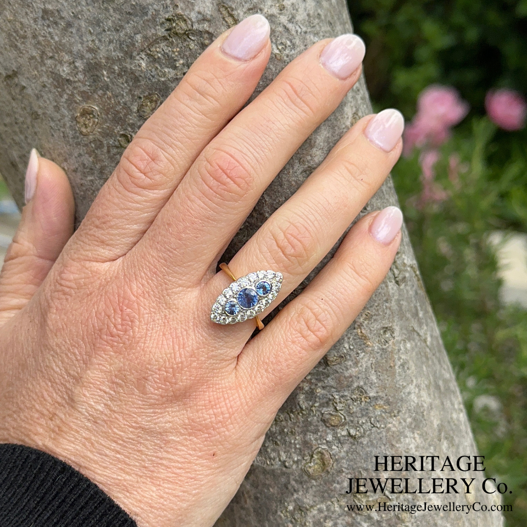 Sapphire and Diamond Navette Ring