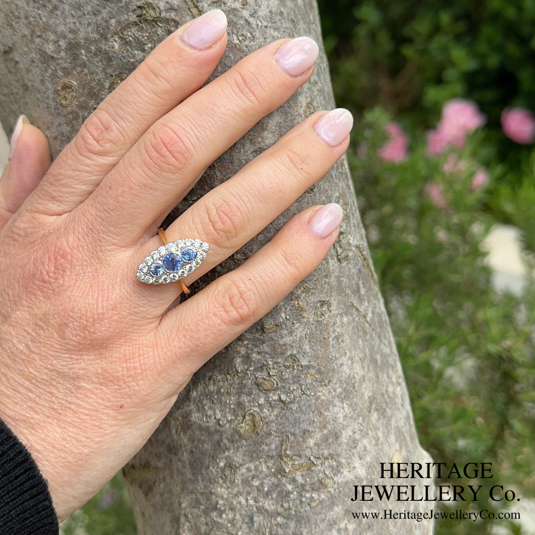 Sapphire and Diamond Navette Ring