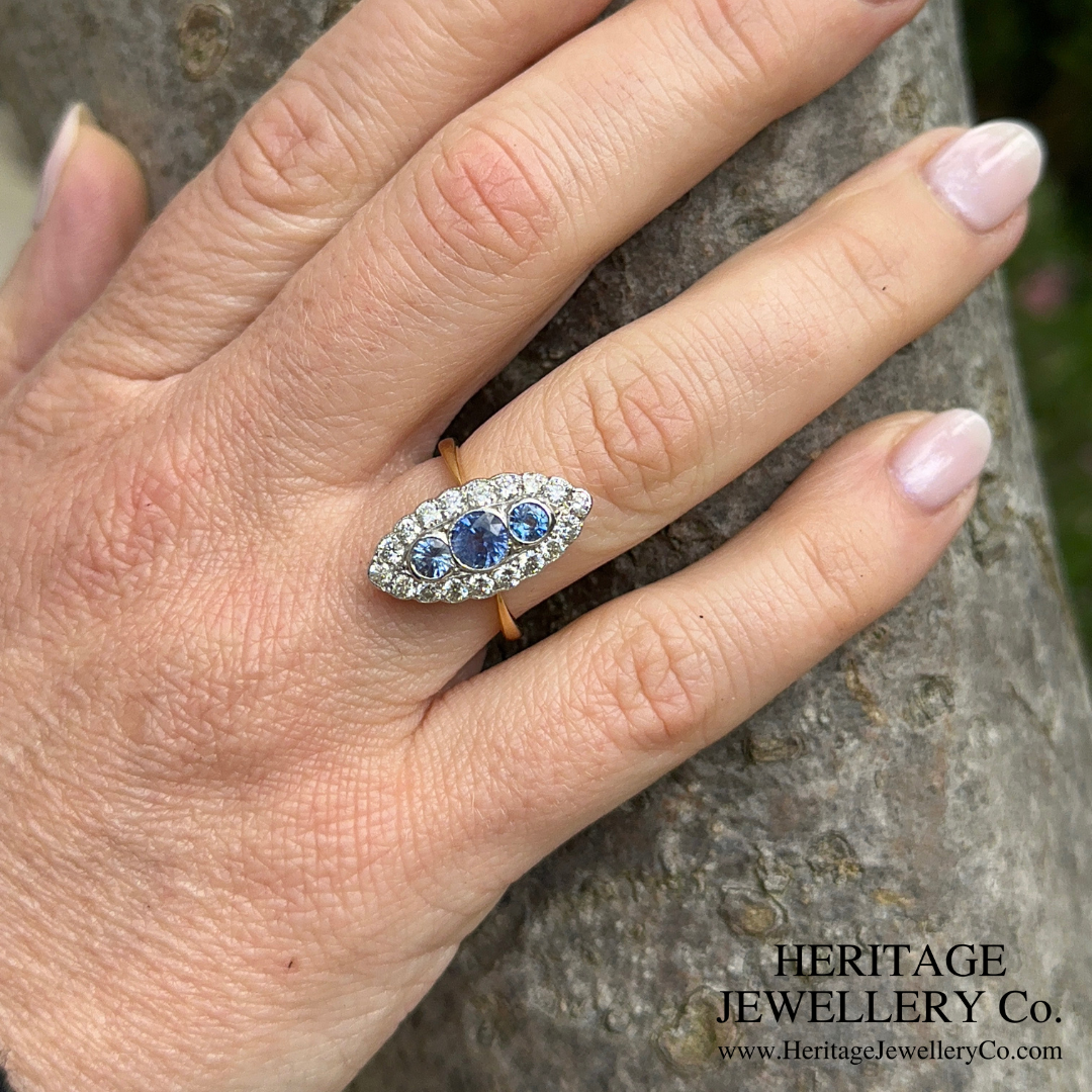 Sapphire and Diamond Navette Ring