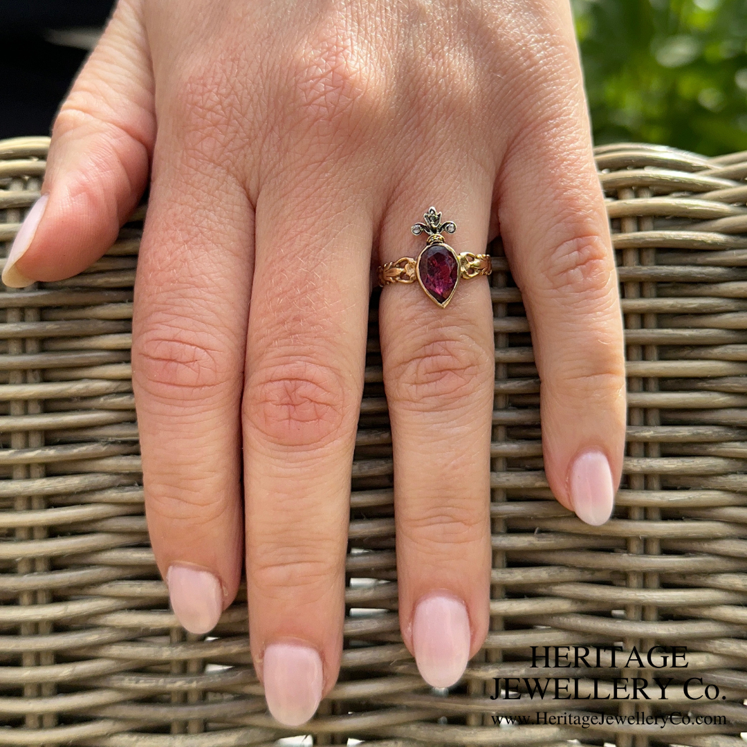 Georgian Garnet and Diamond Duchesse Ring