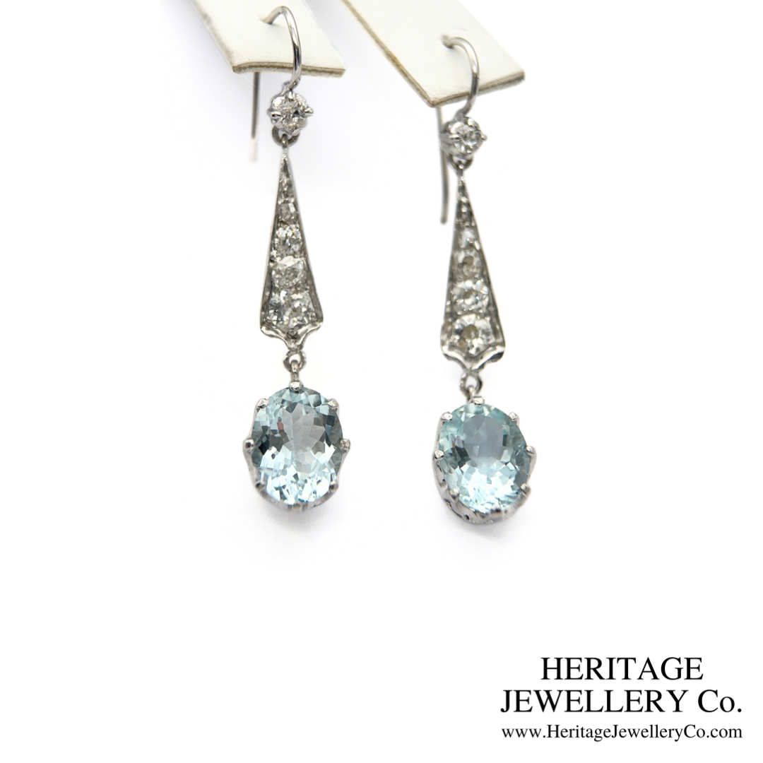 Art Deco Aquamarine and Diamond Earrings