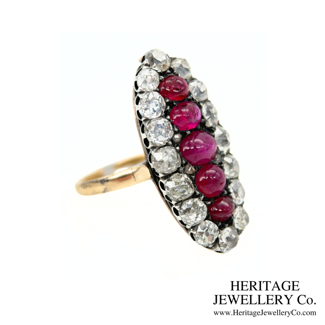 Antique Cabochon Ruby and Diamond Ring