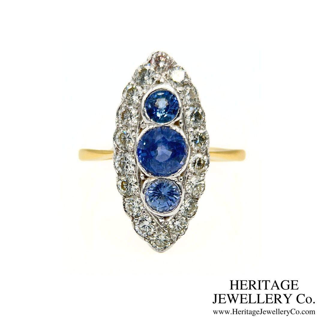 Sapphire and Diamond Navette Ring