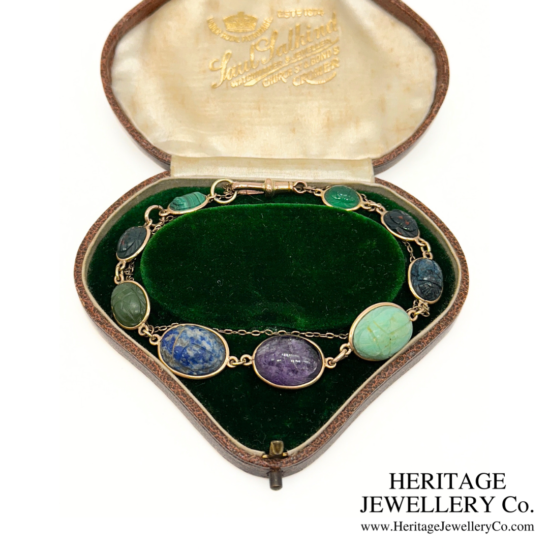 Victorian Egyptian Revival Gemstone Scarab Bracelet