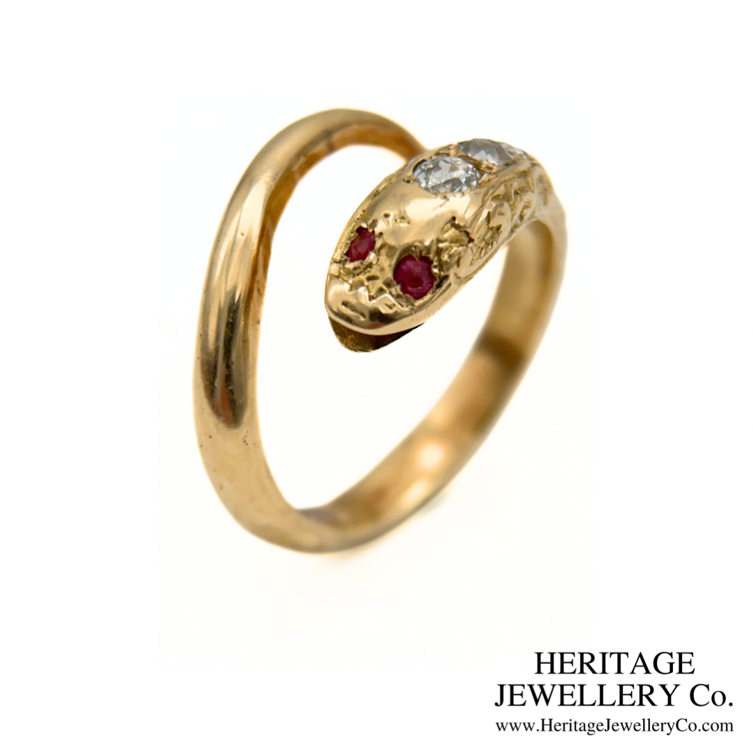 RESERVED - Antique Ruby and Diamond Snake Ring