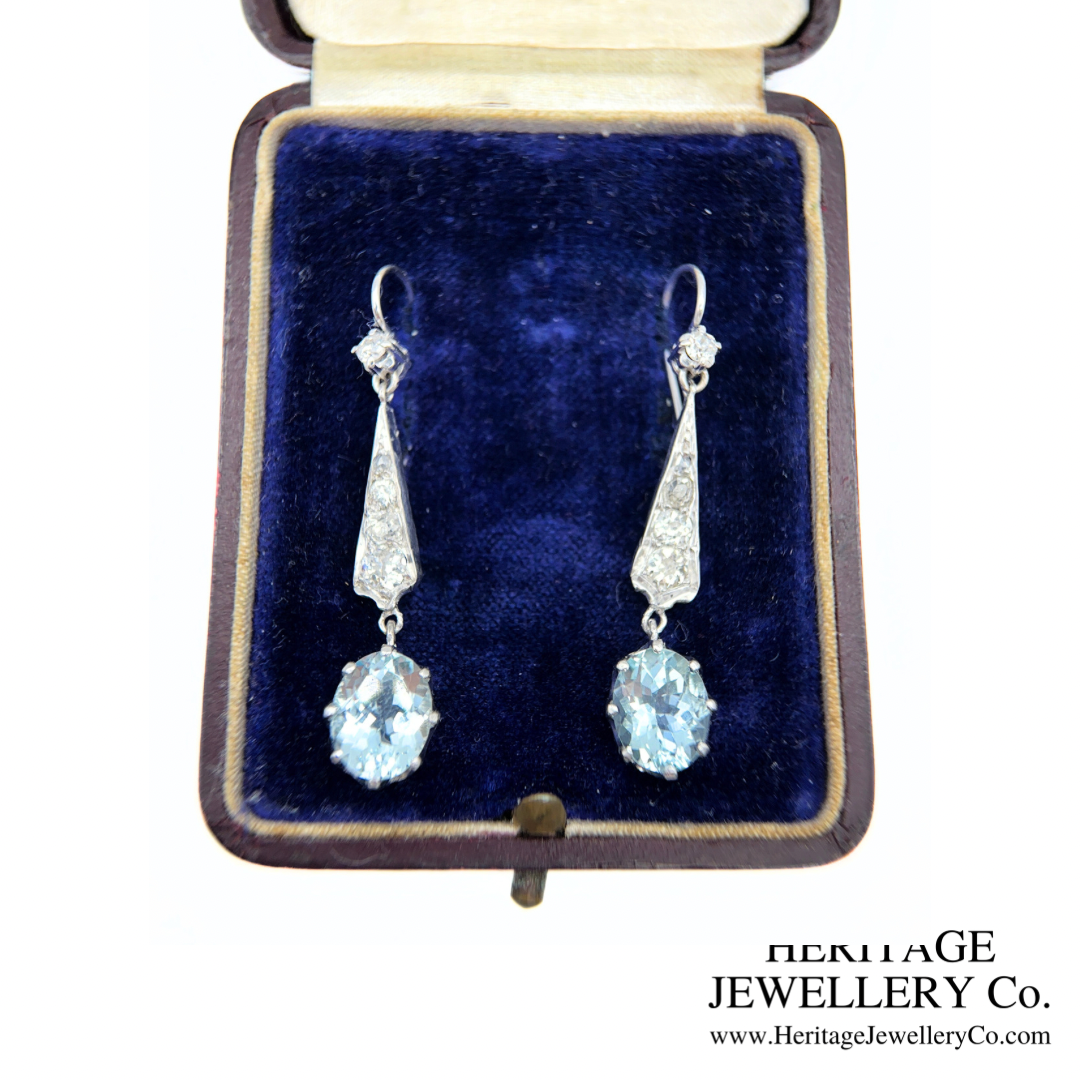 Art Deco Aquamarine and Diamond Earrings