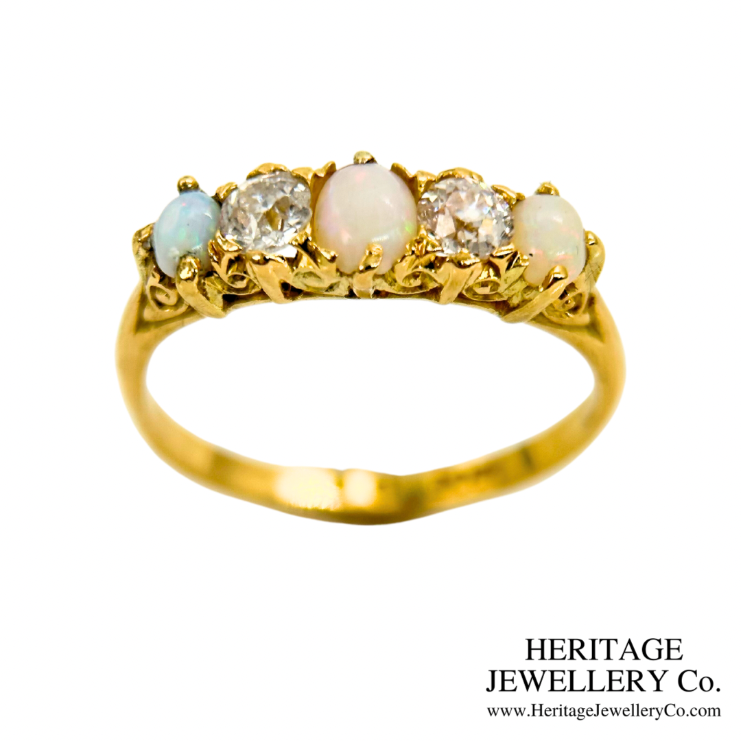 Antique Opal and Diamond 5-Stone Ring