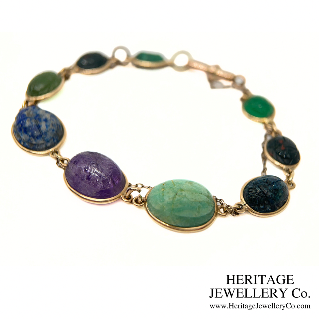 Victorian Egyptian Revival Gemstone Scarab Bracelet