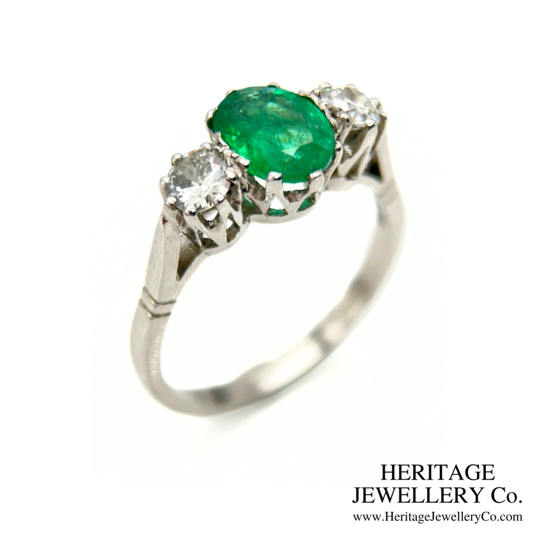 Emerald and Diamond 3-Stone Ring