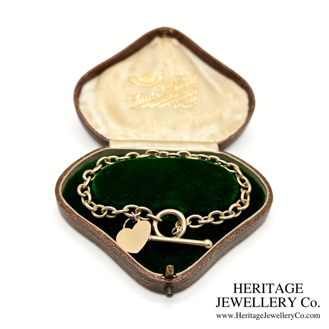 Vintage Gold Bracelet with Heart Charm and T-Bar
