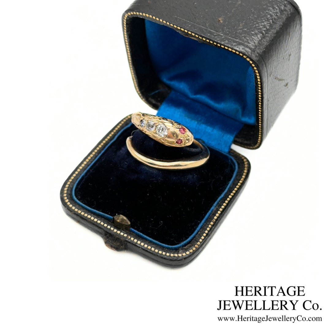 RESERVED - Antique Ruby and Diamond Snake Ring