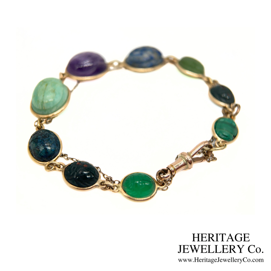 Victorian Egyptian Revival Gemstone Scarab Bracelet