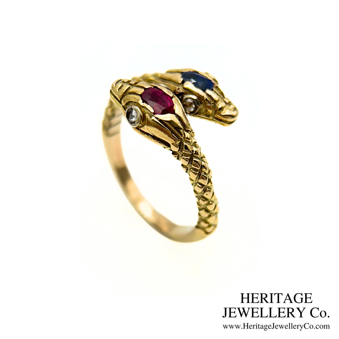 Antique Ruby & Sapphire Snake Ring