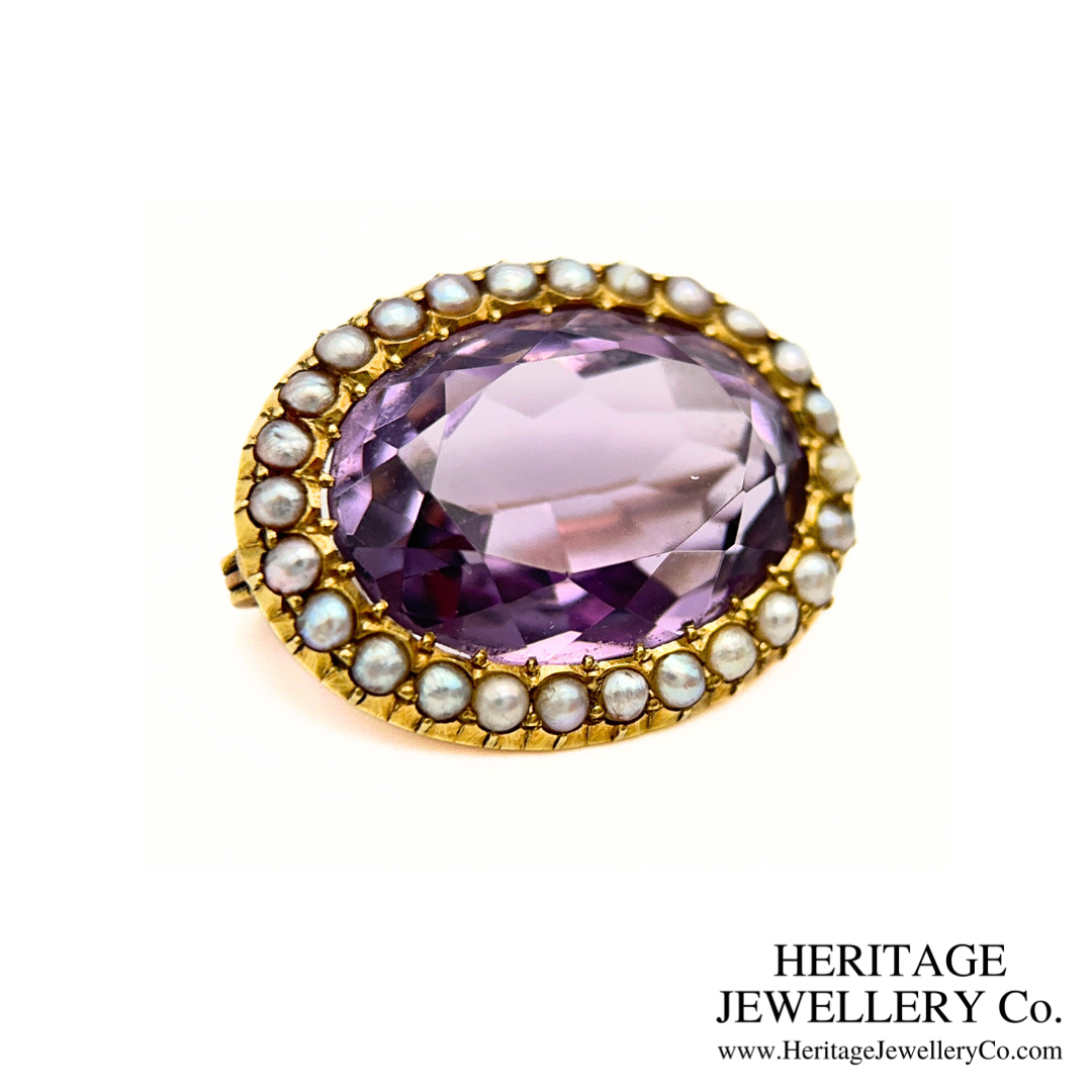 Victorian Amethyst and Pearl Brooch