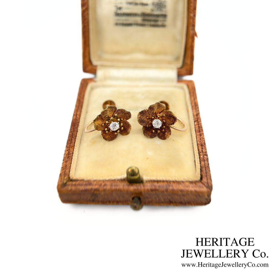 Victorian Diamond Flower Earclips